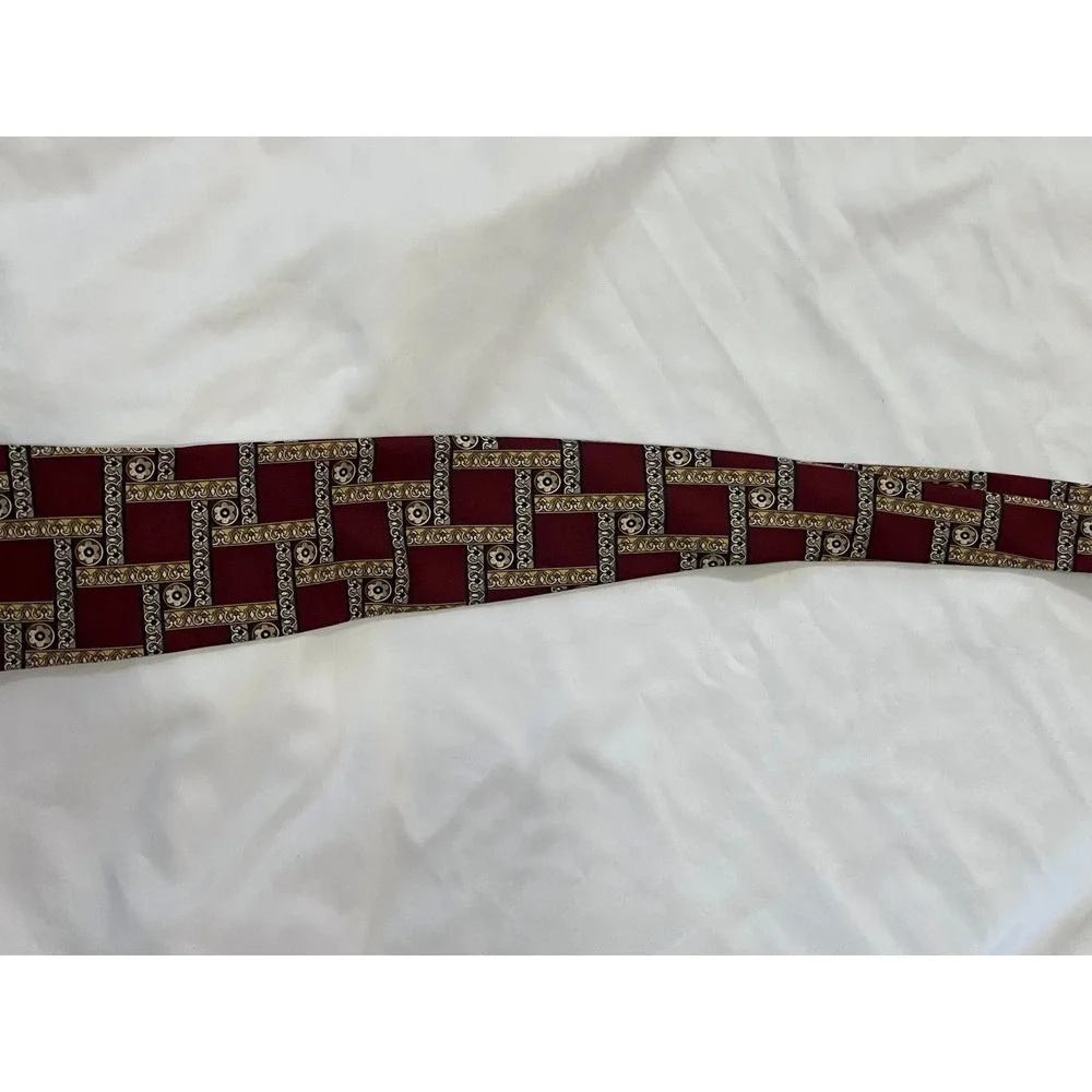 Fierte s.r.l. Mens Burgundy Gold Geometric Tile Silk Tie Made in Italy‎ 56 Inch